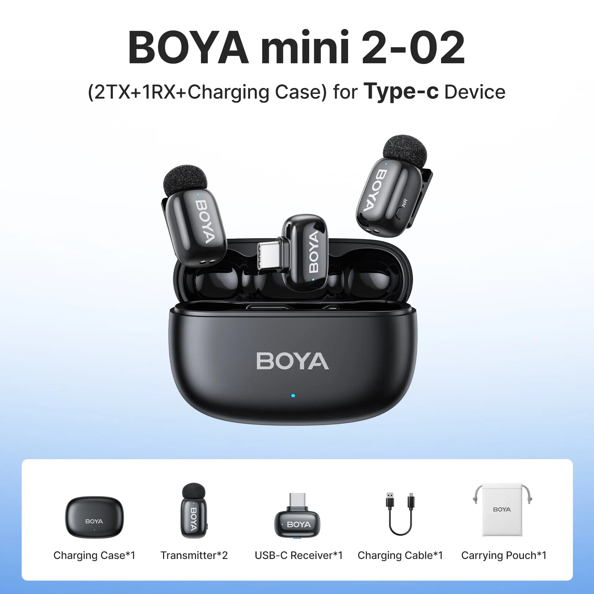 Microphone cravate sans fil BOYA Mini 2 à réduction de bruit par IA, compatible iPhone et Android, connecteur USB-C pour l'enregistrement vidéo 13