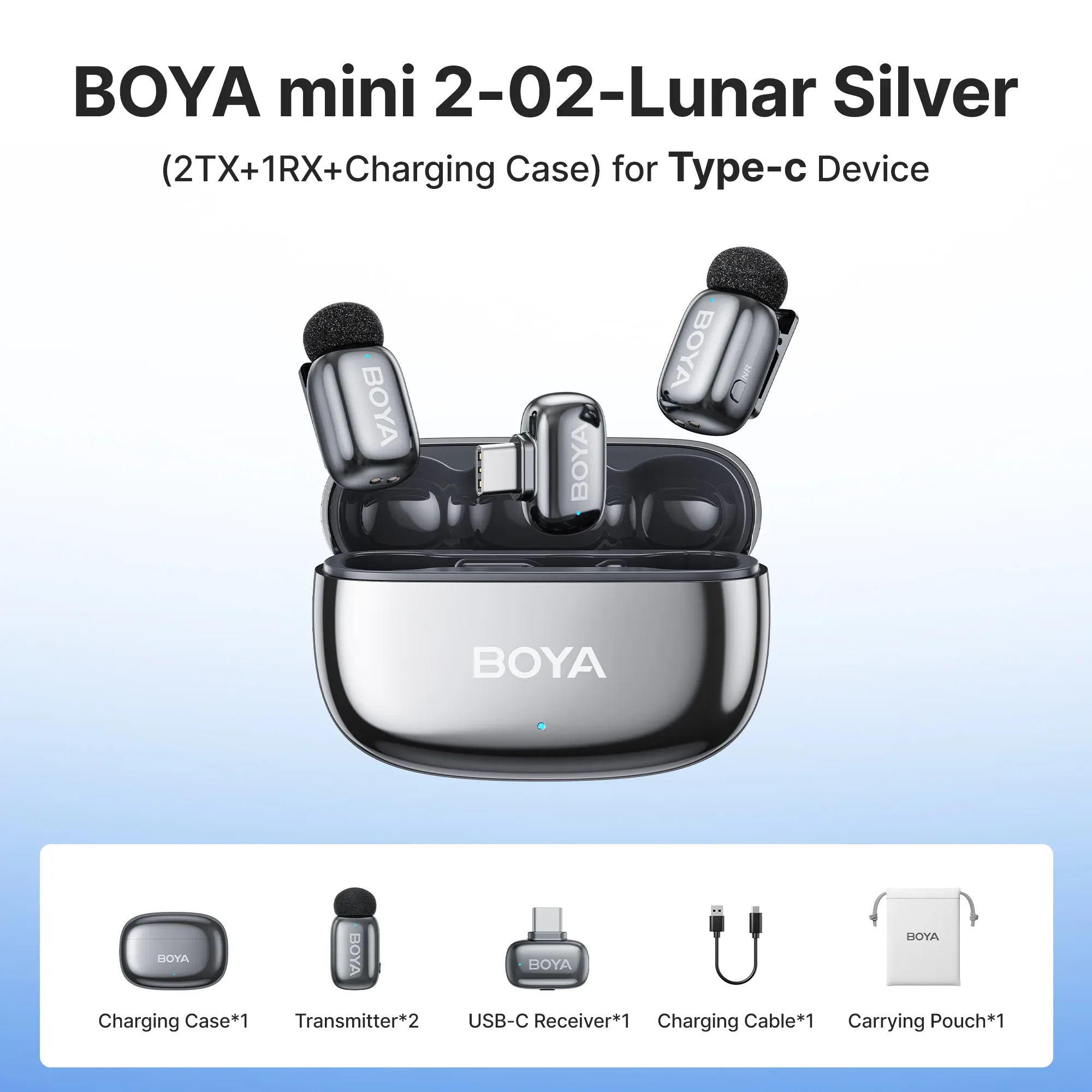 Microphone cravate sans fil BOYA Mini 2 à réduction de bruit par IA, compatible iPhone et Android, connecteur USB-C pour l'enregistrement vidéo 14