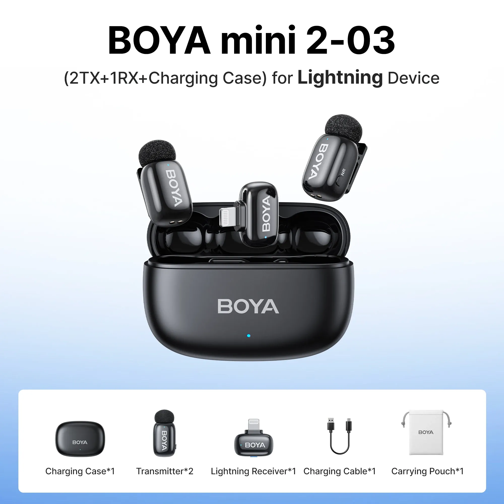 Microphone cravate sans fil BOYA Mini 2 à réduction de bruit par IA, compatible iPhone et Android, connecteur USB-C pour l'enregistrement vidéo 7