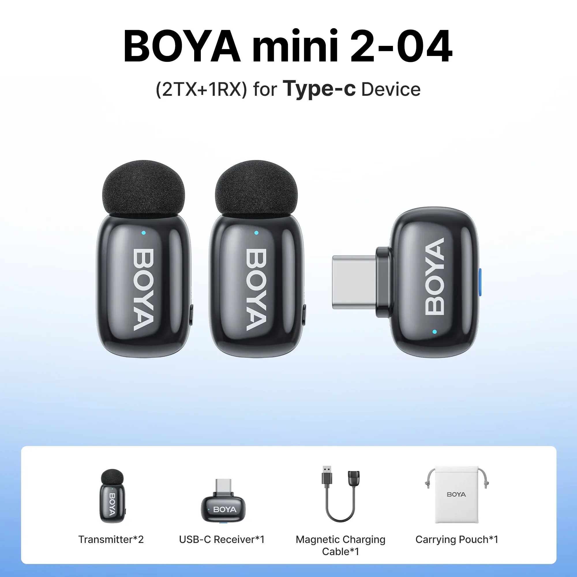 Microphone cravate sans fil BOYA Mini 2 à réduction de bruit par IA, compatible iPhone et Android, connecteur USB-C pour l'enregistrement vidéo 8