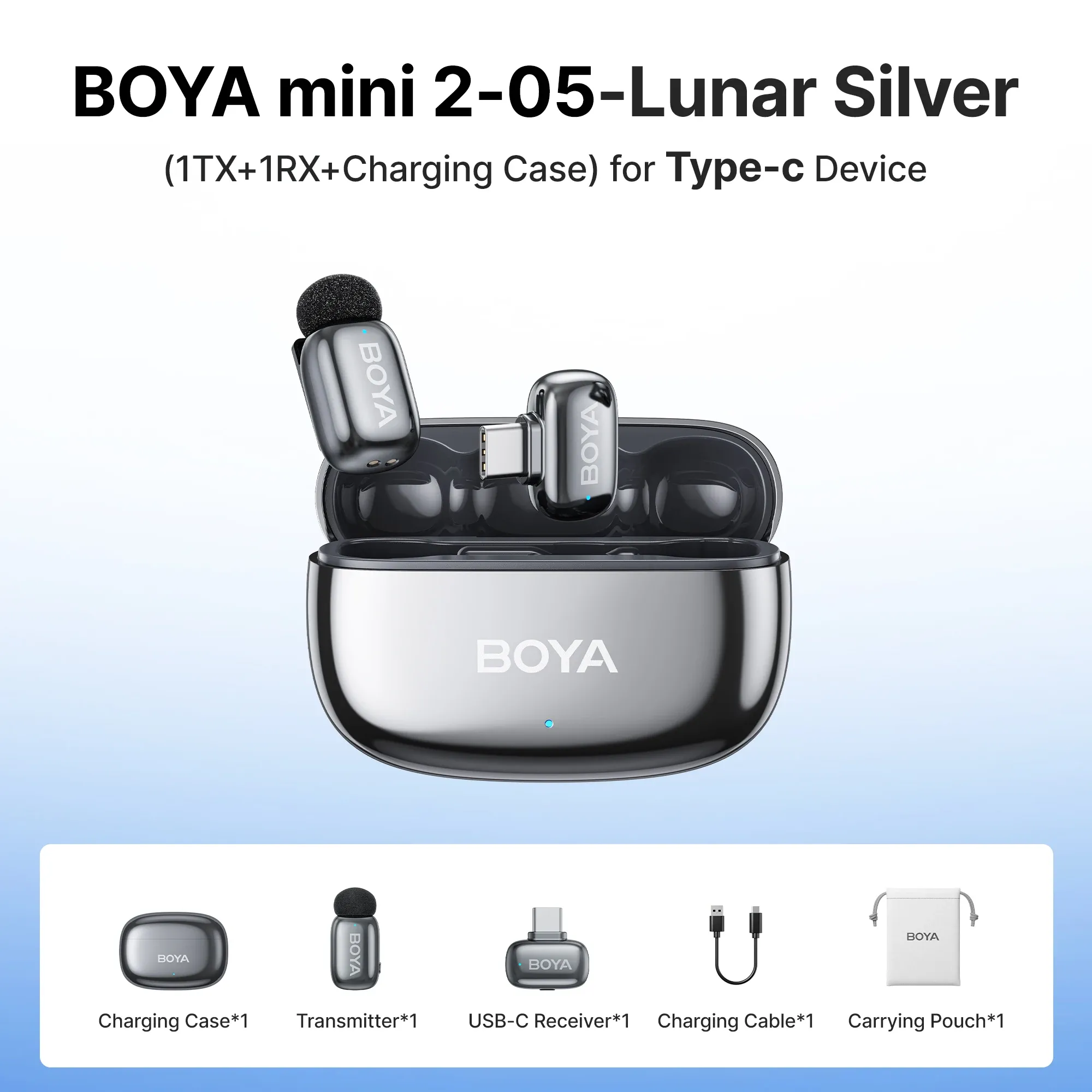 Microphone cravate sans fil BOYA Mini 2 à réduction de bruit par IA, compatible iPhone et Android, connecteur USB-C pour l'enregistrement vidéo 10