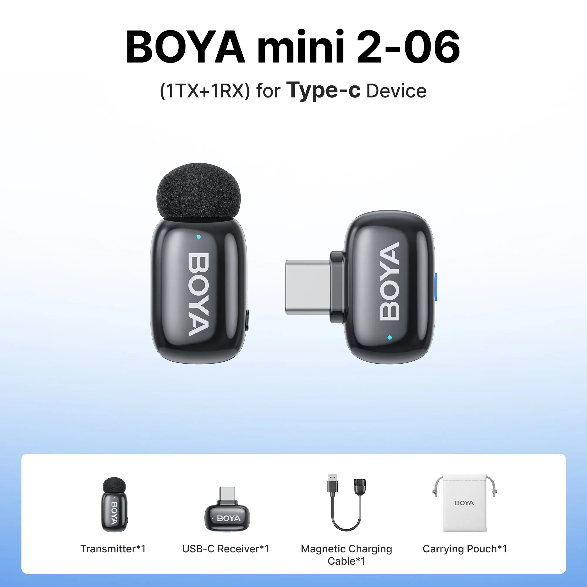 Microphone cravate sans fil BOYA Mini 2 à réduction de bruit par IA, compatible iPhone et Android, connecteur USB-C pour l'enregistrement vidéo 19