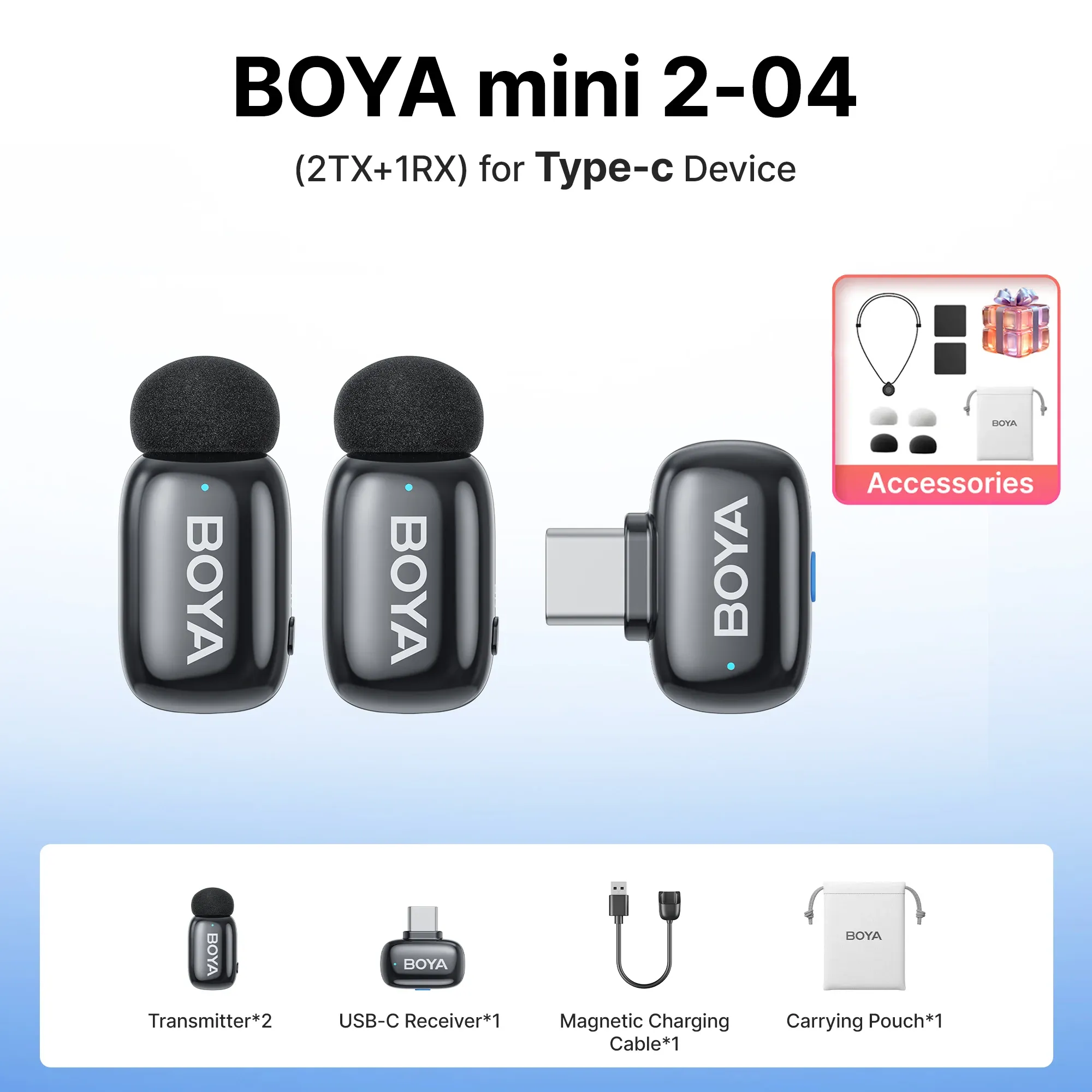 Microphone cravate sans fil BOYA Mini 2 à réduction de bruit par IA, compatible iPhone et Android, connecteur USB-C pour l'enregistrement vidéo 18