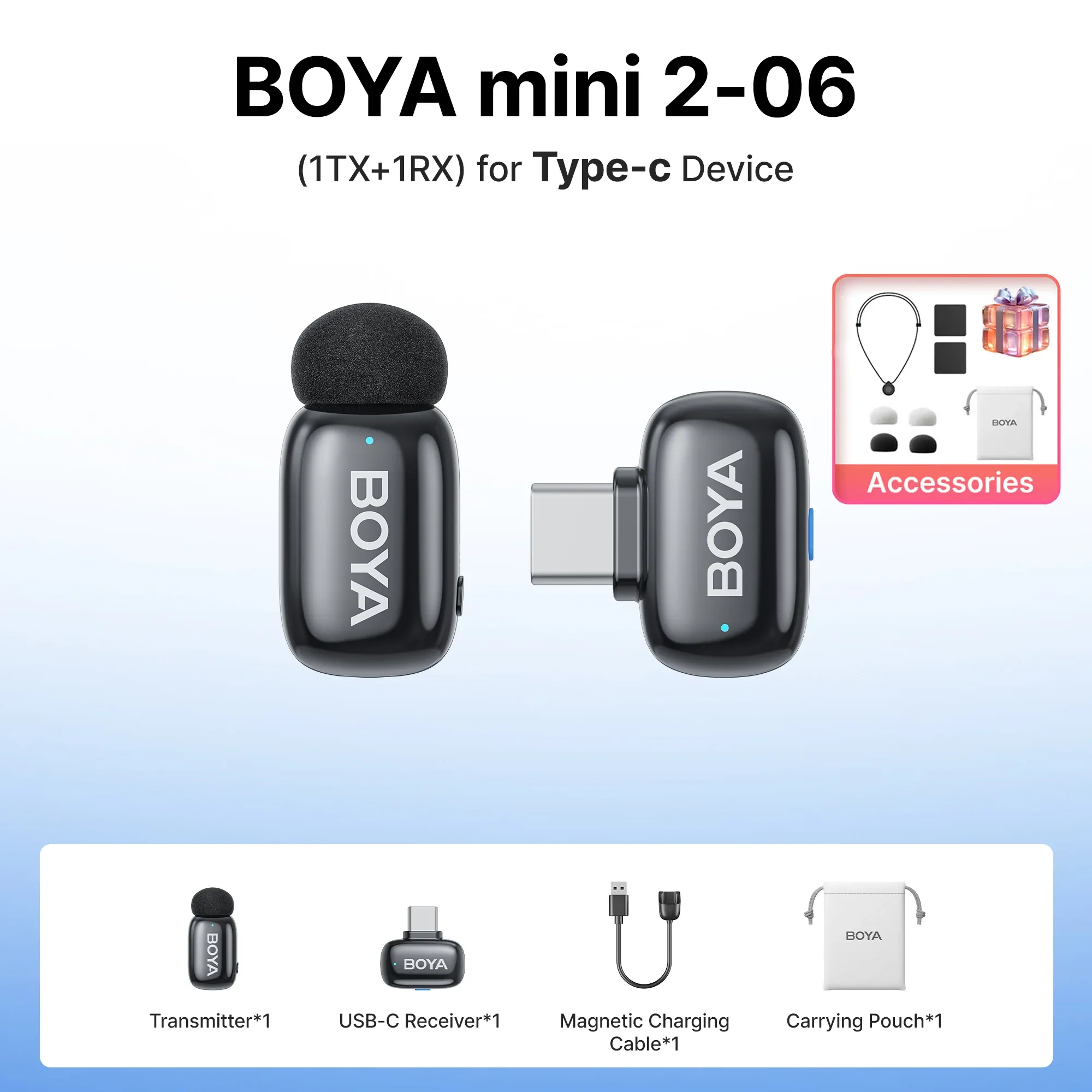 Microphone cravate sans fil BOYA Mini 2 à réduction de bruit par IA, compatible iPhone et Android, connecteur USB-C pour l'enregistrement vidéo 26