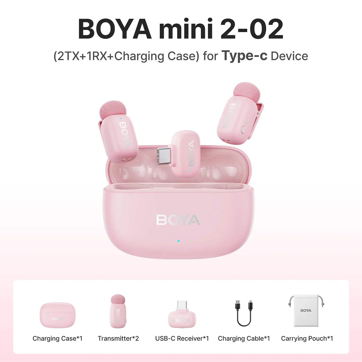 Microphone cravate sans fil BOYA Mini 2 à réduction de bruit par IA, compatible iPhone et Android, connecteur USB-C pour l'enregistrement vidéo 23