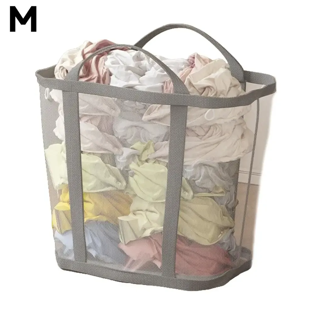 Panier à linge pliable en maille de nylon à grande capacité avec poignée, pour vêtements et jouets 10