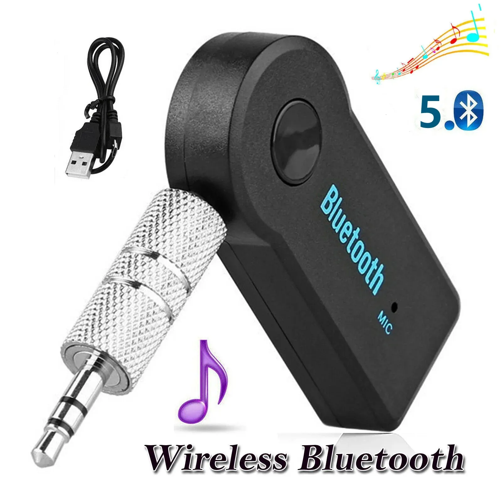 Adaptateur récepteur Bluetooth 5.0 2-en-1 avec prise jack 3,5 mm pour voiture et audio, fonction mains libres