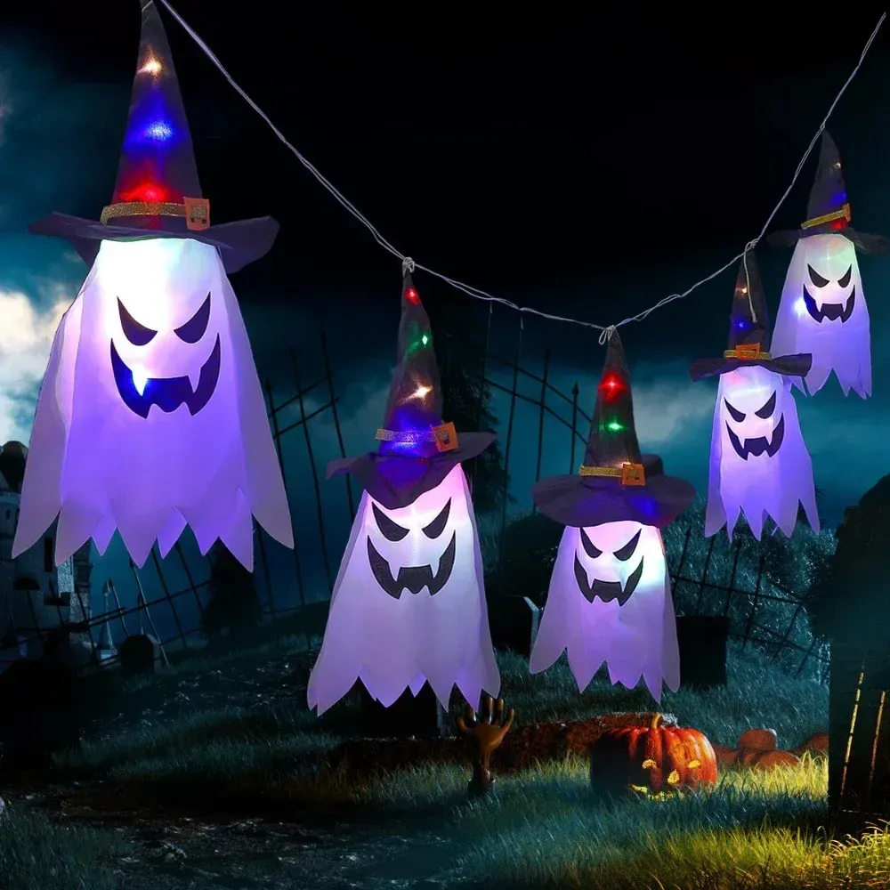Fantômes LED suspendus pour décoration d'Halloween
