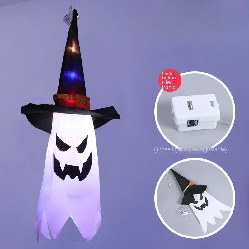 Fantômes LED suspendus blancs brillants pour Halloween, avec lumière féerique, décoration d'extérieur et d'intérieur pour maison hantée 10