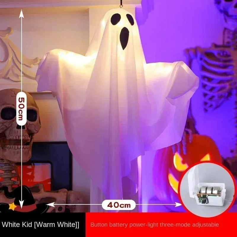 Fantômes LED suspendus blancs brillants pour Halloween, avec lumière féerique, décoration d'extérieur et d'intérieur pour maison hantée 8