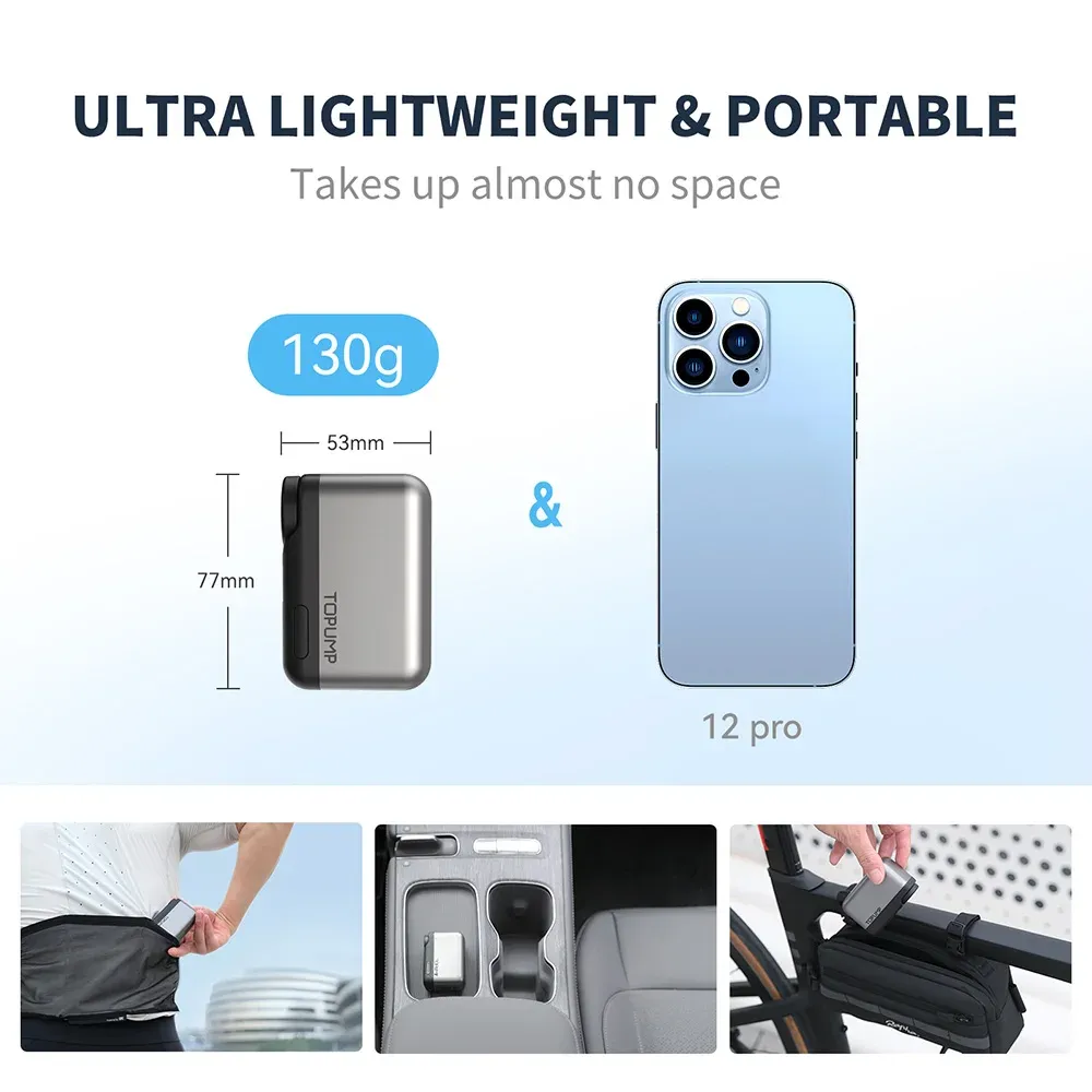 TOPUMP TB2 PRO Mini Pompe Électrique Portable sans Fil pour Vélo, 120 PSI, Batterie 450 mAh avec Écran et Charge Rapide 3