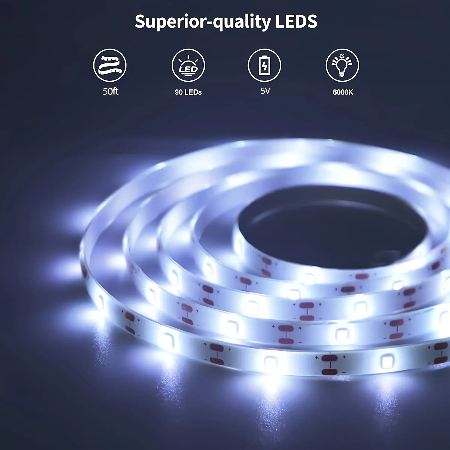 Bandes LED blanc froid bicolores 5 V pour intérieur, avec interrupteur intégré et installation facile, disponibles de 1 à 10 m 2
