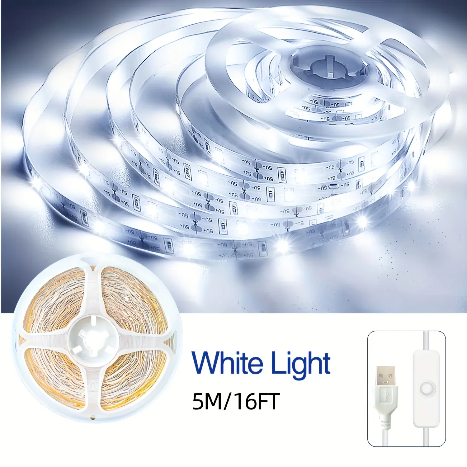 Bandes LED blanc froid bicolores 5 V pour intérieur, avec interrupteur intégré et installation facile, disponibles de 1 à 10 m 4