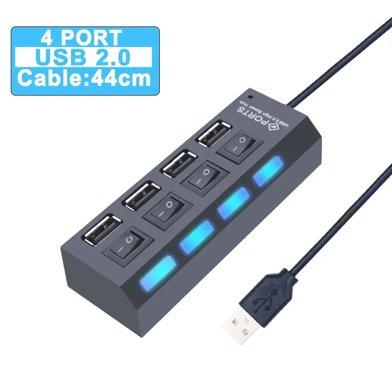 Hub USB 3.0 à 4 ou 7 ports avec interrupteur et adaptateur d'alimentation pour PC 8