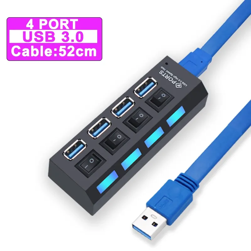 Hub USB 3.0 à 4 ou 7 ports avec interrupteur et adaptateur d'alimentation pour PC 10