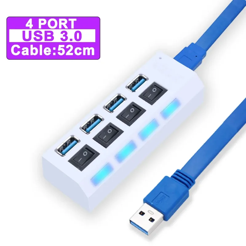 Hub USB 3.0 à 4 ou 7 ports avec interrupteur et adaptateur d'alimentation pour PC 12