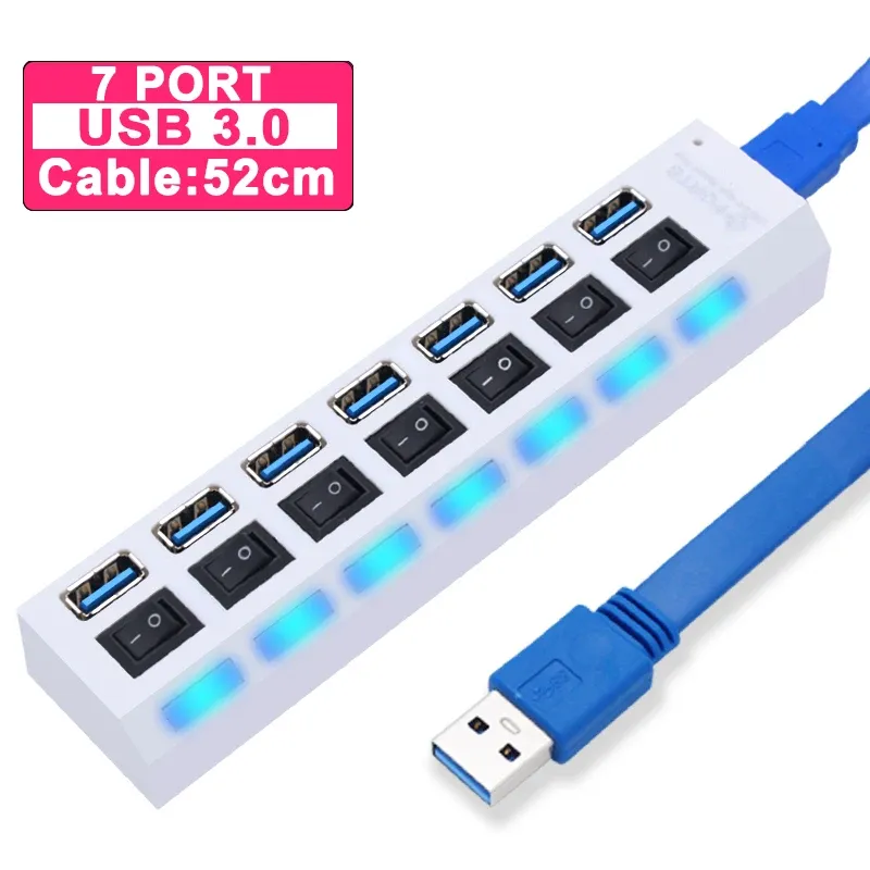 Hub USB 3.0 à 4 ou 7 ports avec interrupteur et adaptateur d'alimentation pour PC 11