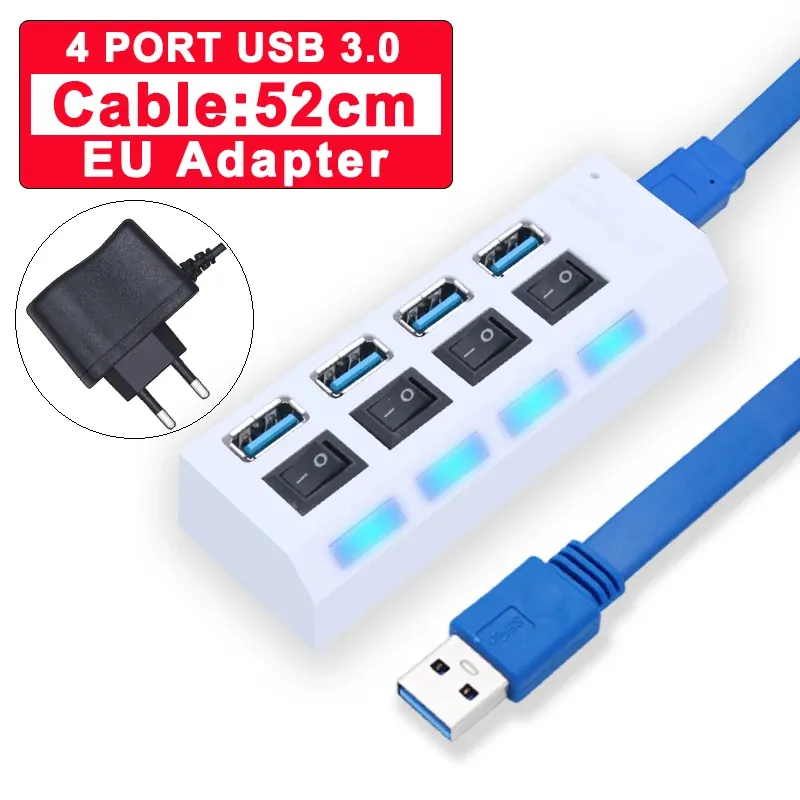 Hub USB 3.0 à 4 ou 7 ports avec interrupteur et adaptateur d'alimentation pour PC 13