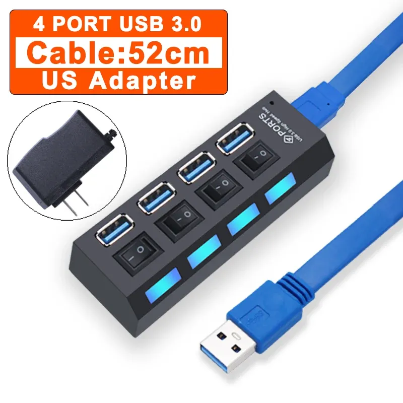 Hub USB 3.0 à 4 ou 7 ports avec interrupteur et adaptateur d'alimentation pour PC 18