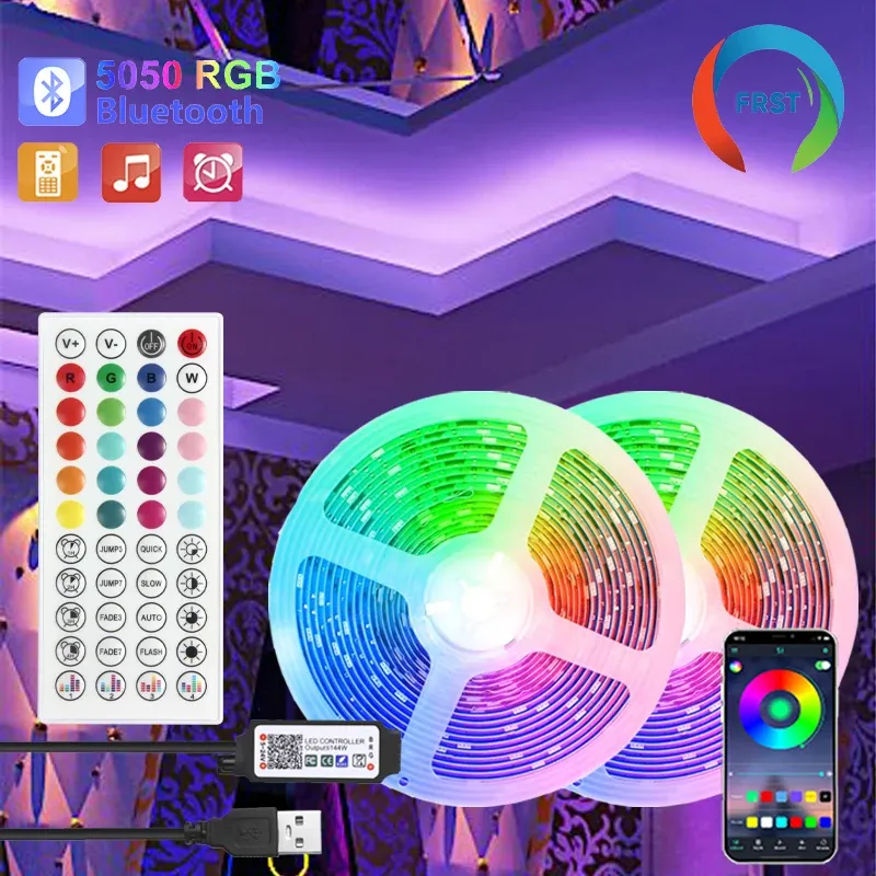 Bande LED RGB 5050 Bluetooth pour décoration de pièce, longueurs 10 m, 15 m, 20 m et 30 m, rétroéclairage pour PC et TV