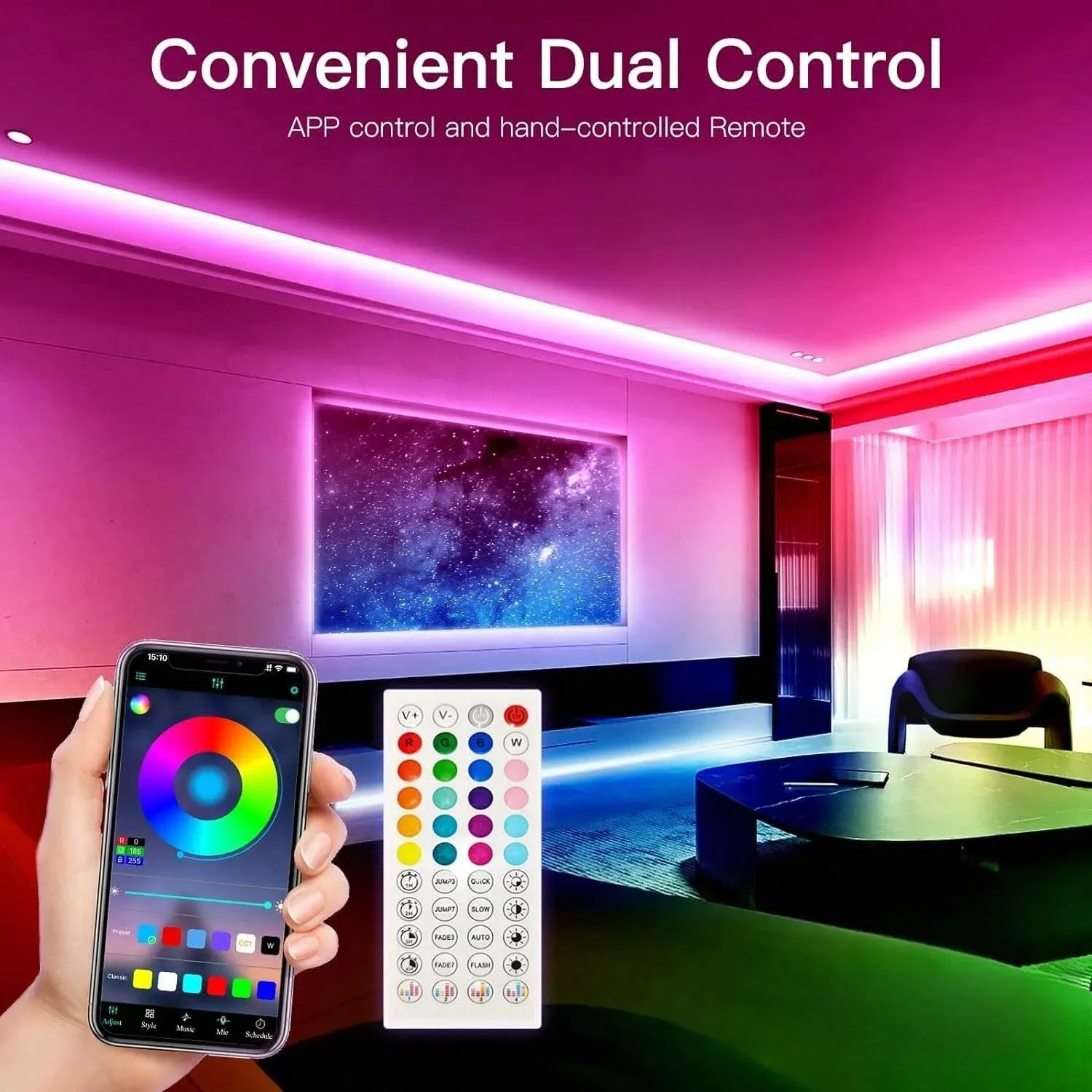 Bande LED RGB 5050 Bluetooth pour décoration de pièce, longueurs 10 m, 15 m, 20 m et 30 m, rétroéclairage pour PC et TV 5