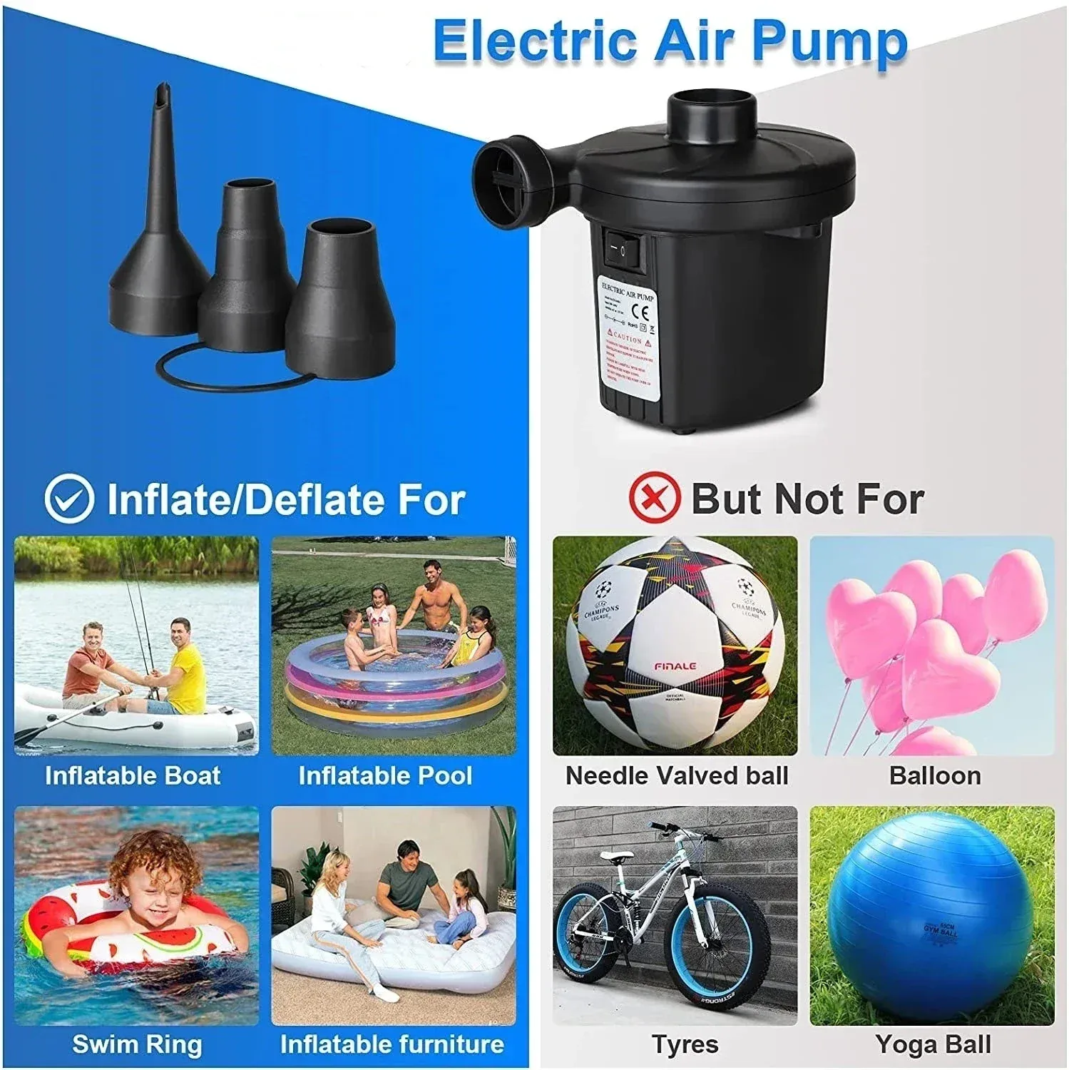 Pompe à air électrique portable haute pression, gonflage et dégonflage rapides pour matelas pneumatiques, bateaux gonflables et flotteurs de piscine 4