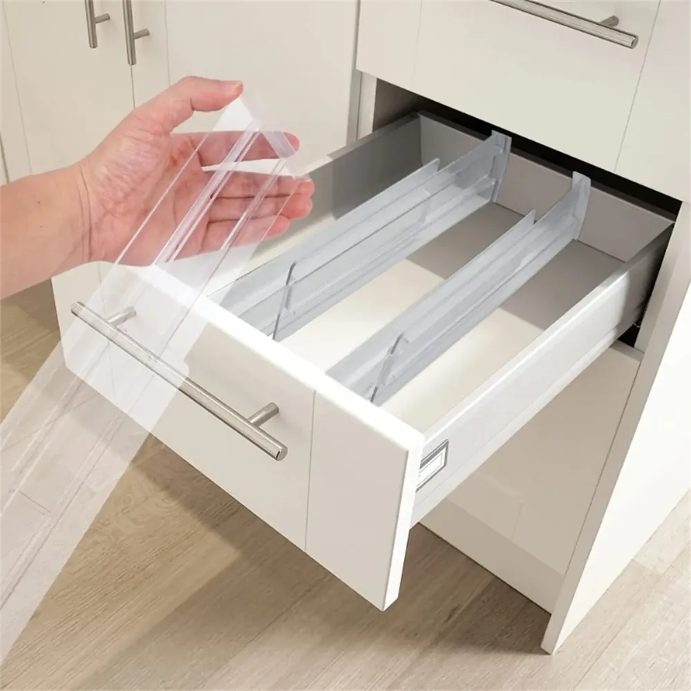 Séparateurs de tiroirs réglables en plastique transparent pour vêtements, ustensiles de cuisine et maquillage, lot de 1, 4 ou 6 pièces 3