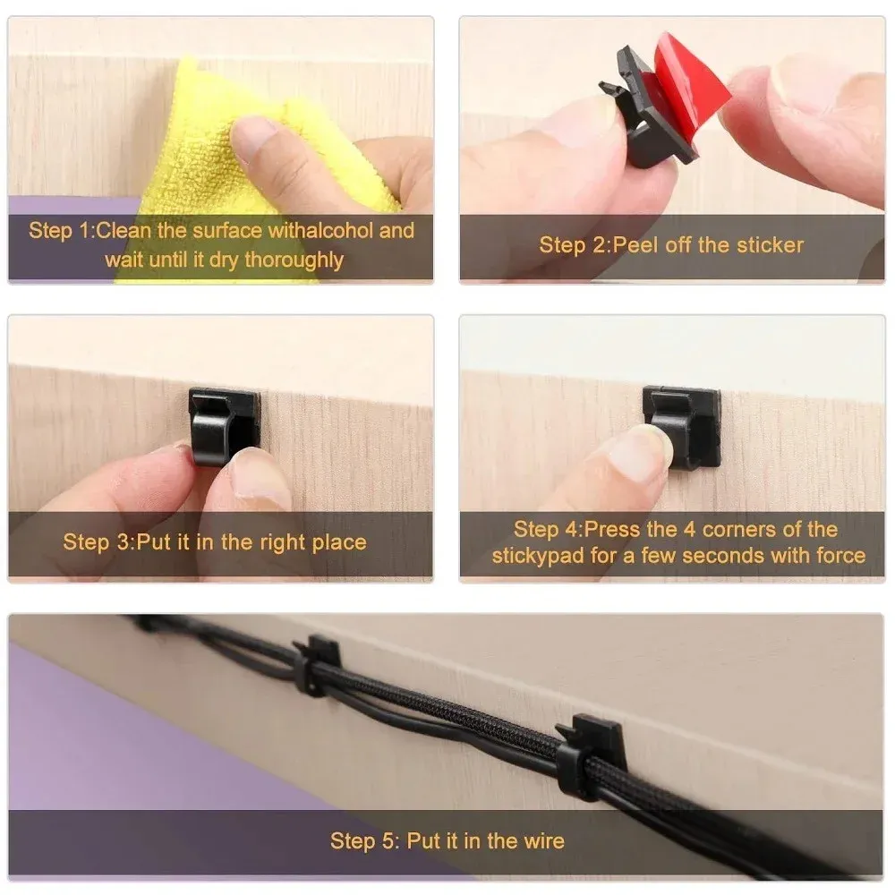 Lot de 50 attache-câbles adhésifs transparents pour l'organisation des câbles en intérieur et en extérieur, support robuste pour bureau et véhicule 2