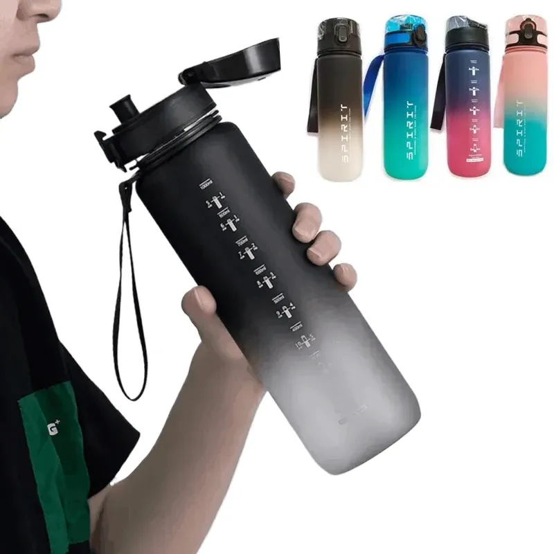 Gourde de sport de 1 litre, grande capacité, unisexe, gourde portable en plastique pour l'été, idéale pour les voyages et les activités de plein air, fitness - Image 1