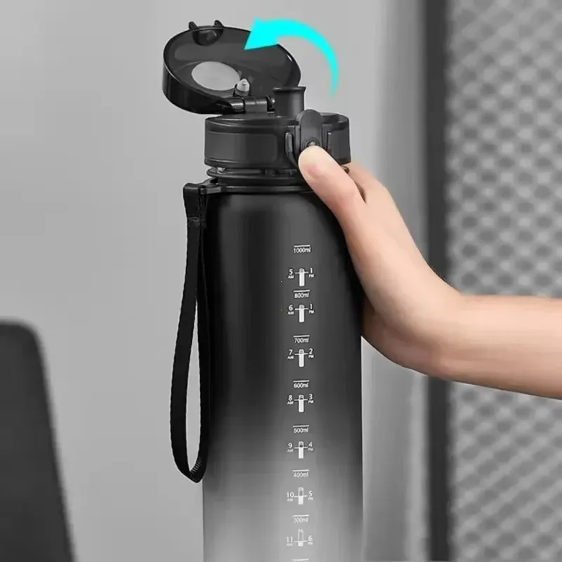 Gourde de sport de 1 litre, grande capacité, unisexe, gourde portable en plastique pour l'été, idéale pour les voyages et les activités de plein air, fitness 2