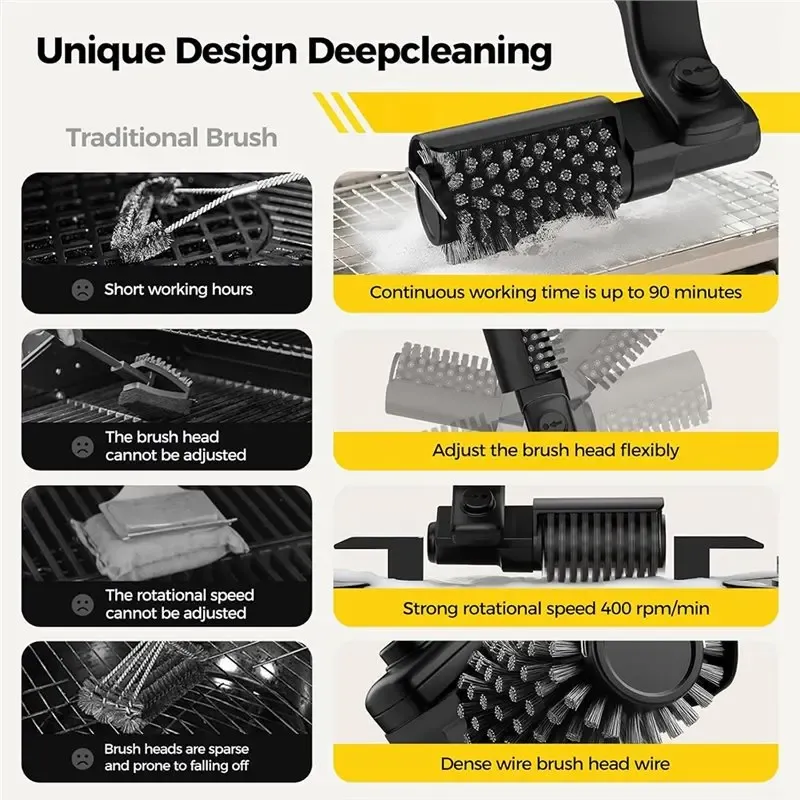 Brosse de nettoyage électrique sans fil pour barbecue en acier inoxydable 3