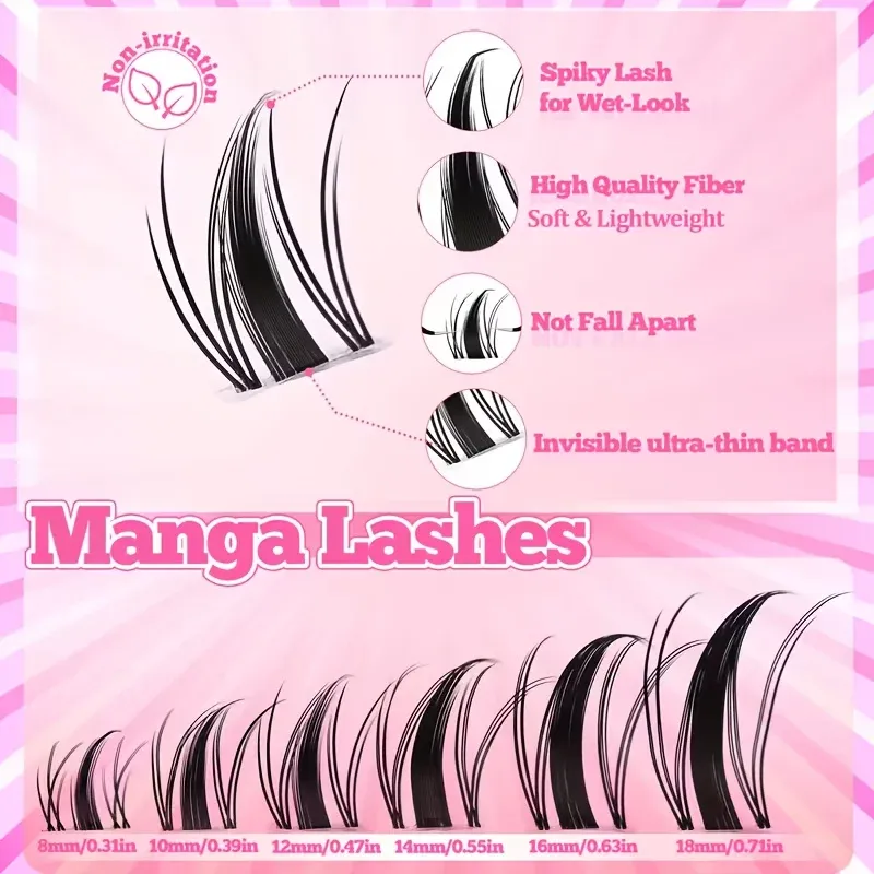 Faux cils de fée 8-18 mm, 140 pièces, cils manga, courbure C, cils droits pour extensions, mèches DIY, aspect naturel, effet mouillé, pointes effilées 5