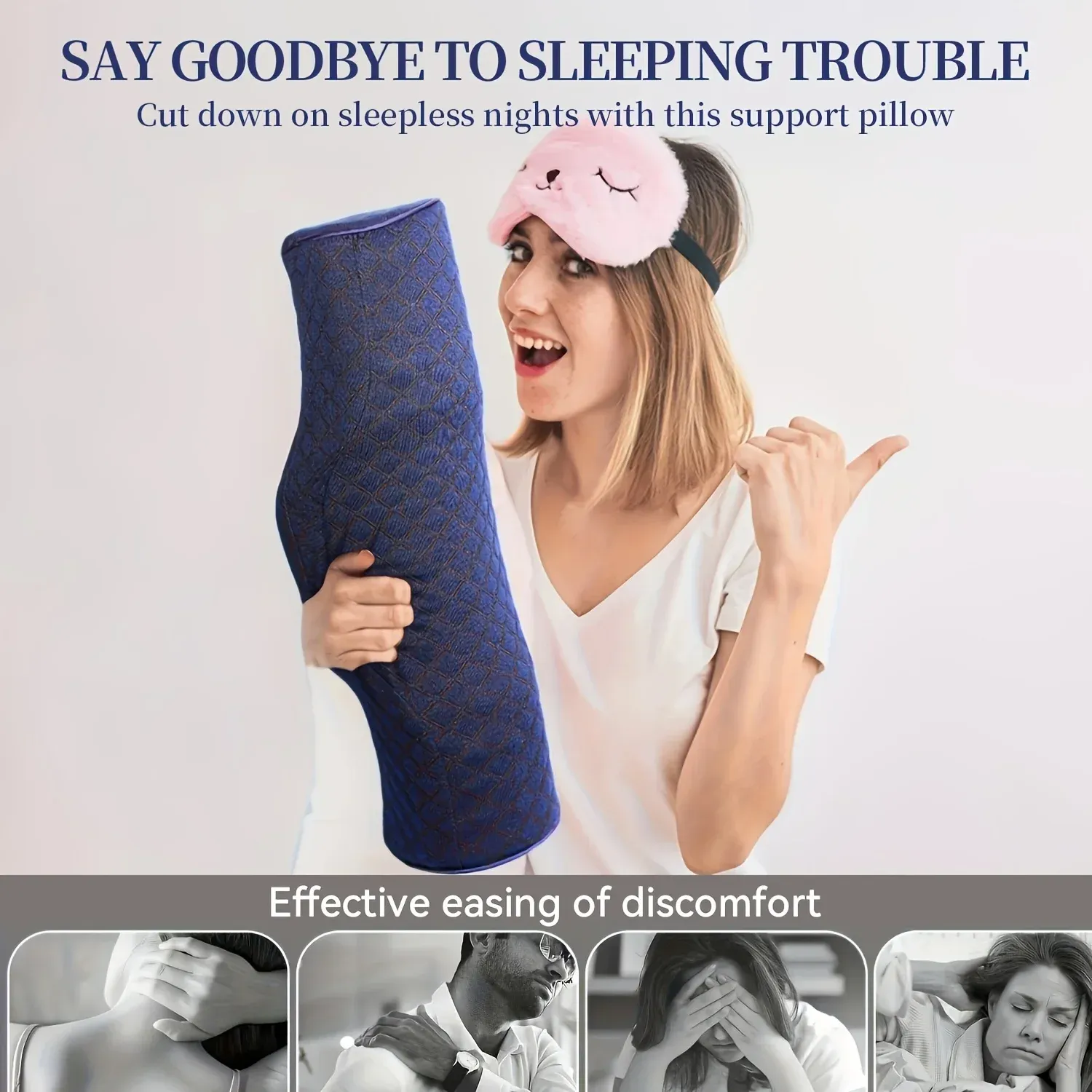 Oreiller de soutien cervical bleu, vue d'ensemble