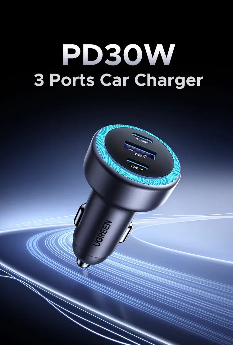 Chargeur de voiture UGREEN USB-C, vue d'ensemble