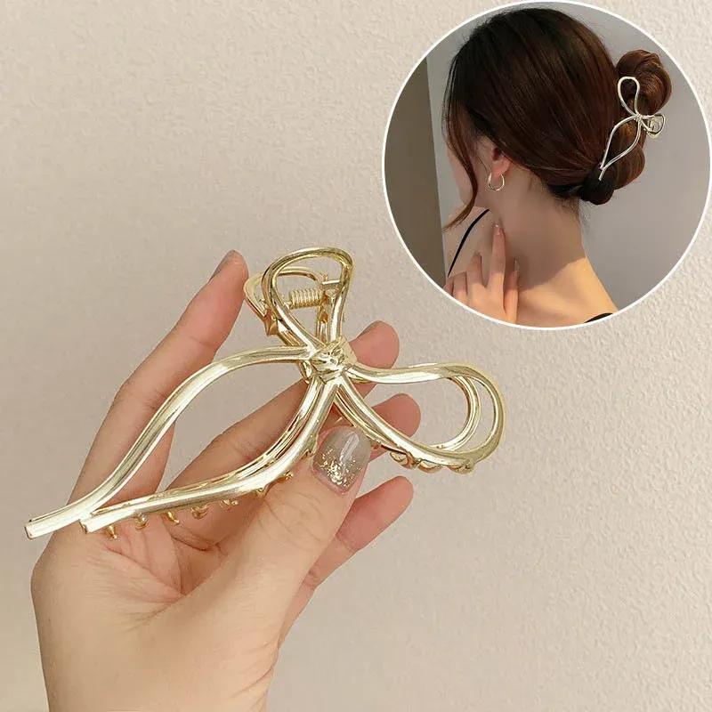 Pince à cheveux géométrique ajourée en métal pour femme 13