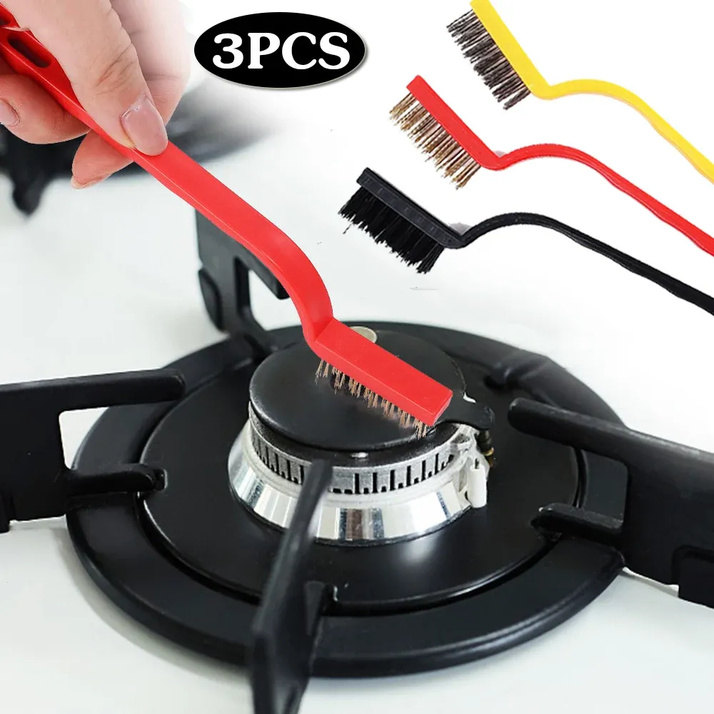 Lot de 3 brosses de nettoyage pour cuisinière à gaz en fil de cuivre et acier inoxydable - Image 1