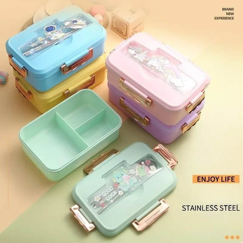 Boîte à déjeuner Bento pour enfants avec motif dinosaure kawaii, 3 compartiments, format sandwich et collation - Image 1