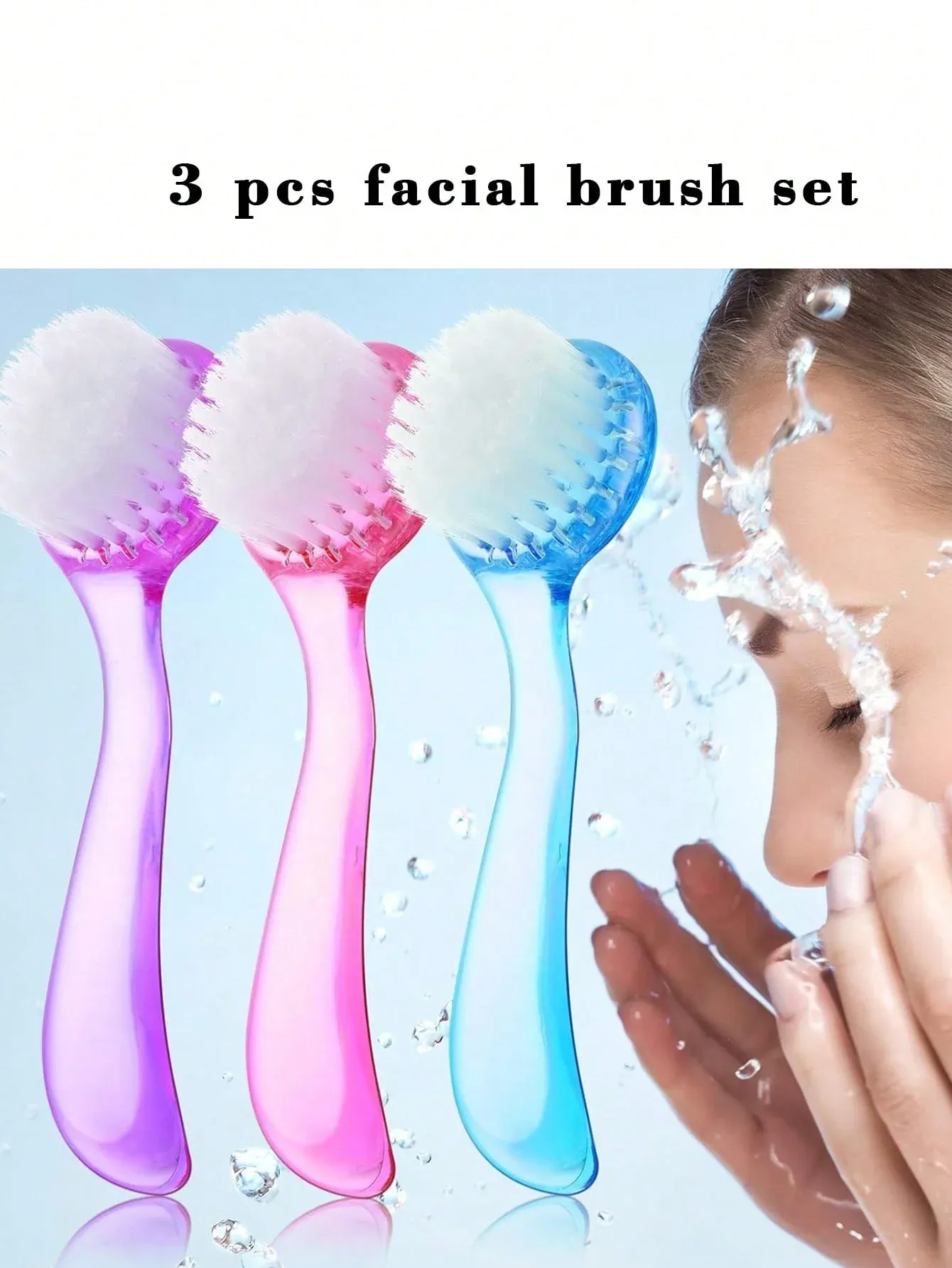 Brosse nettoyante pour le visage à manche acrylique, poils doux, lot de 3