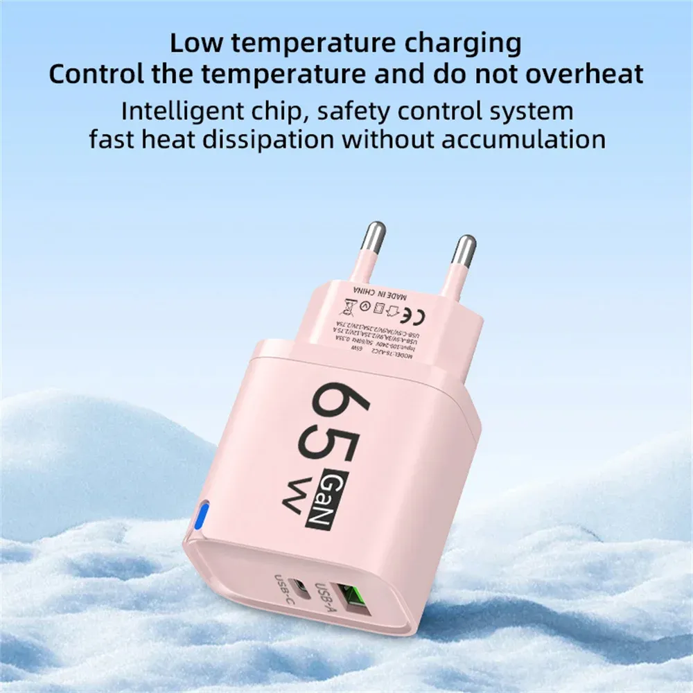 Chargeur USB-C GaN 65 W à 3 ports, adaptateur mural à charge rapide QC 3.0 pour smartphones, compatible iPhone, Samsung, Xiaomi et Huawei, prises UE, US et UK 5