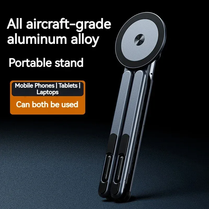 Support magnétique pliable en alliage d'aluminium pour ordinateur portable, réglable, à dissipation thermique optimisée, compatible téléphone et tablette