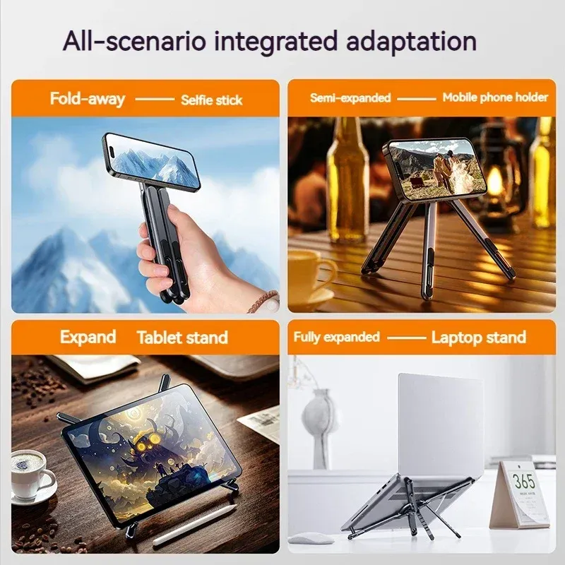 Support magnétique pliable en alliage d'aluminium pour ordinateur portable, réglable, à dissipation thermique optimisée, compatible téléphone et tablette 6