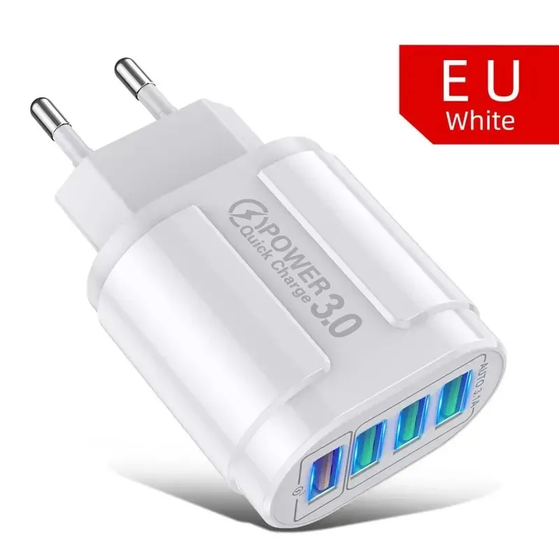Chargeur de voyage portable QC 3.0 à charge rapide, 4 ports USB, 48 W, norme européenne, compatible Android, iPhone, Xiaomi et autres appareils 7