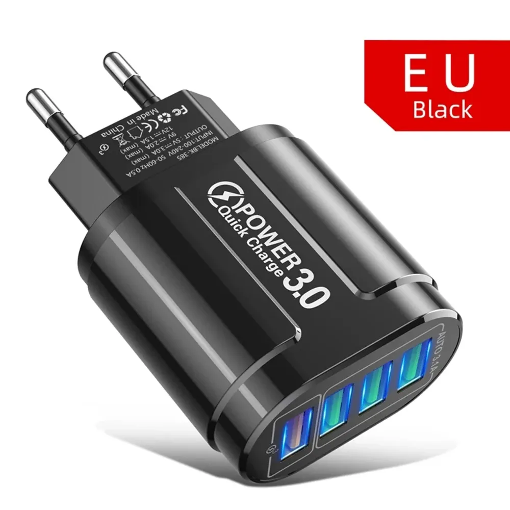 Chargeur de voyage portable QC 3.0 à charge rapide, 4 ports USB, 48 W, norme européenne, compatible Android, iPhone, Xiaomi et autres appareils 9