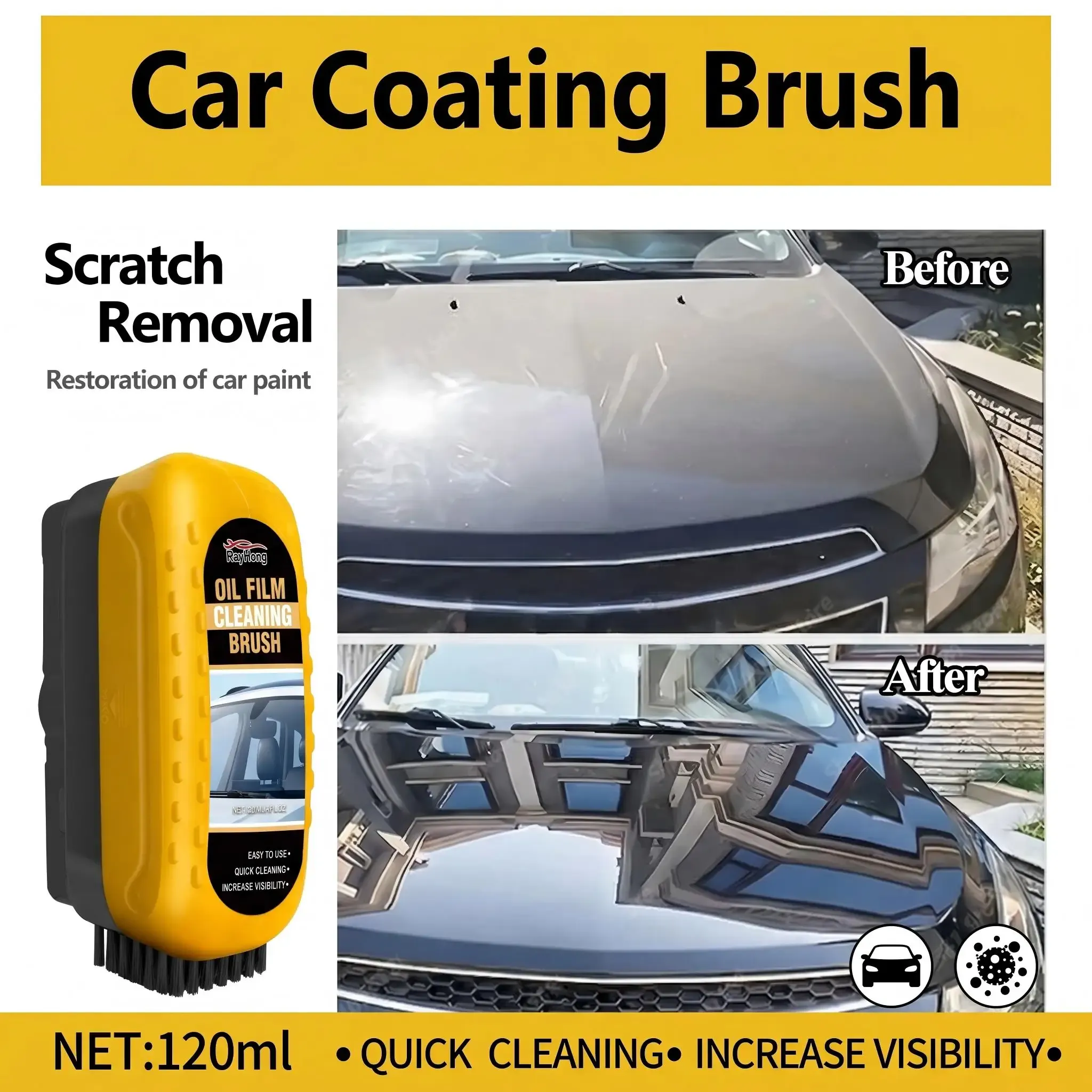 Brosse nettoyante anti-film gras pour vitres de voiture, élimine les traces d'huile et d'eau sur pare-brise 3