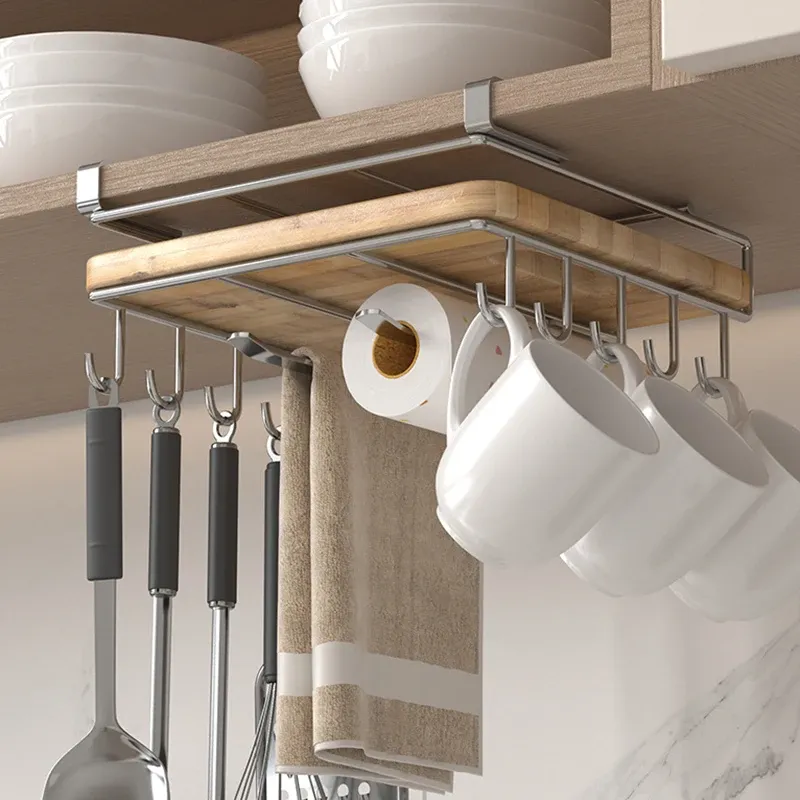 Support de rangement suspendu sous armoire en acier inoxydable pour planches à découper, couvercles de casseroles et ustensiles de cuisine 3