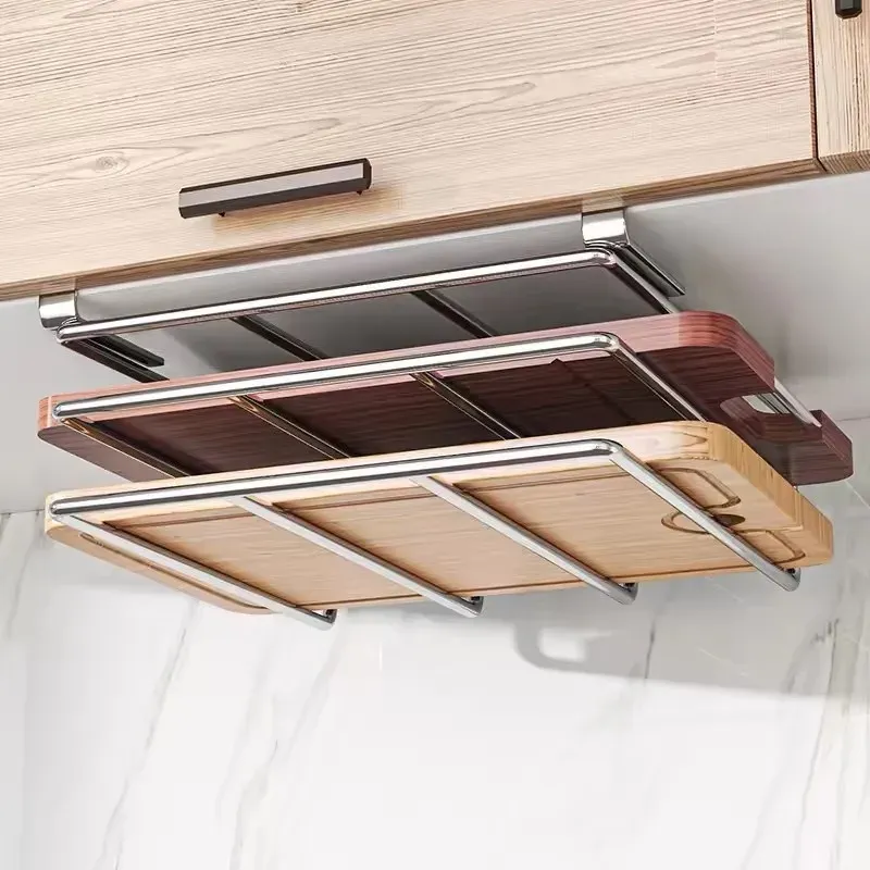 Support de rangement suspendu sous armoire en acier inoxydable pour planches à découper, couvercles de casseroles et ustensiles de cuisine - Image 1