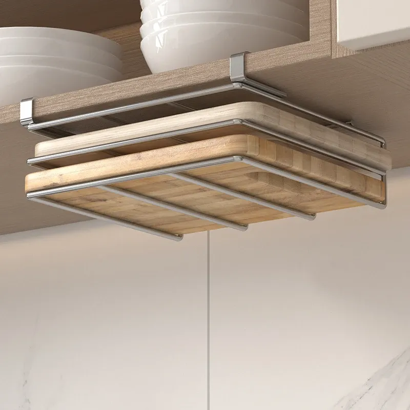 Support de rangement suspendu sous armoire en acier inoxydable pour planches à découper, couvercles de casseroles et ustensiles de cuisine 5
