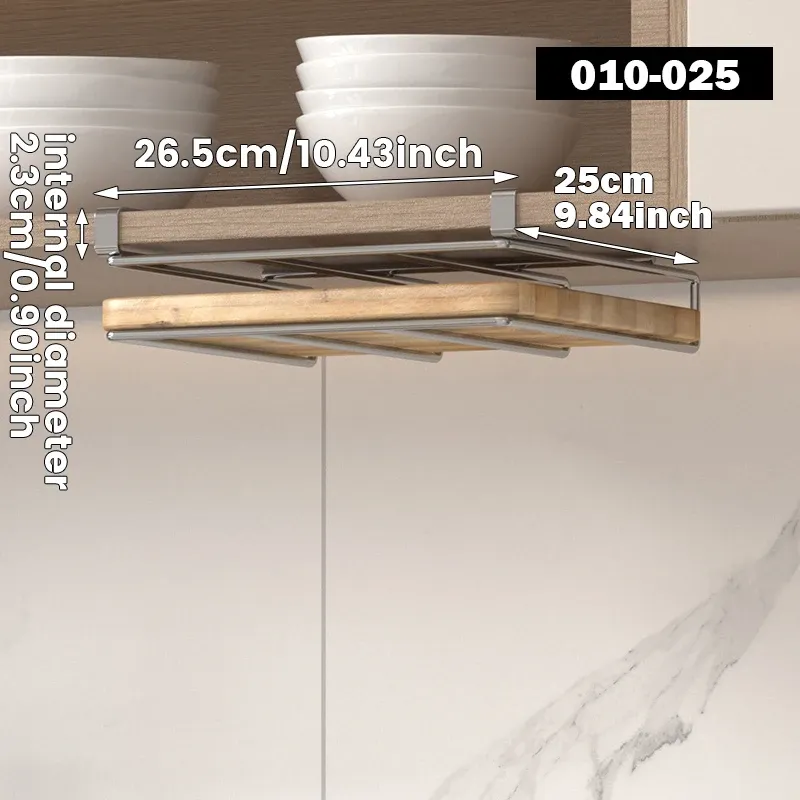 Support de rangement suspendu sous armoire en acier inoxydable pour planches à découper, couvercles de casseroles et ustensiles de cuisine 7