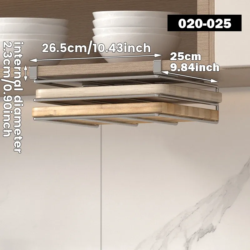 Support de rangement suspendu sous armoire en acier inoxydable pour planches à découper, couvercles de casseroles et ustensiles de cuisine 8