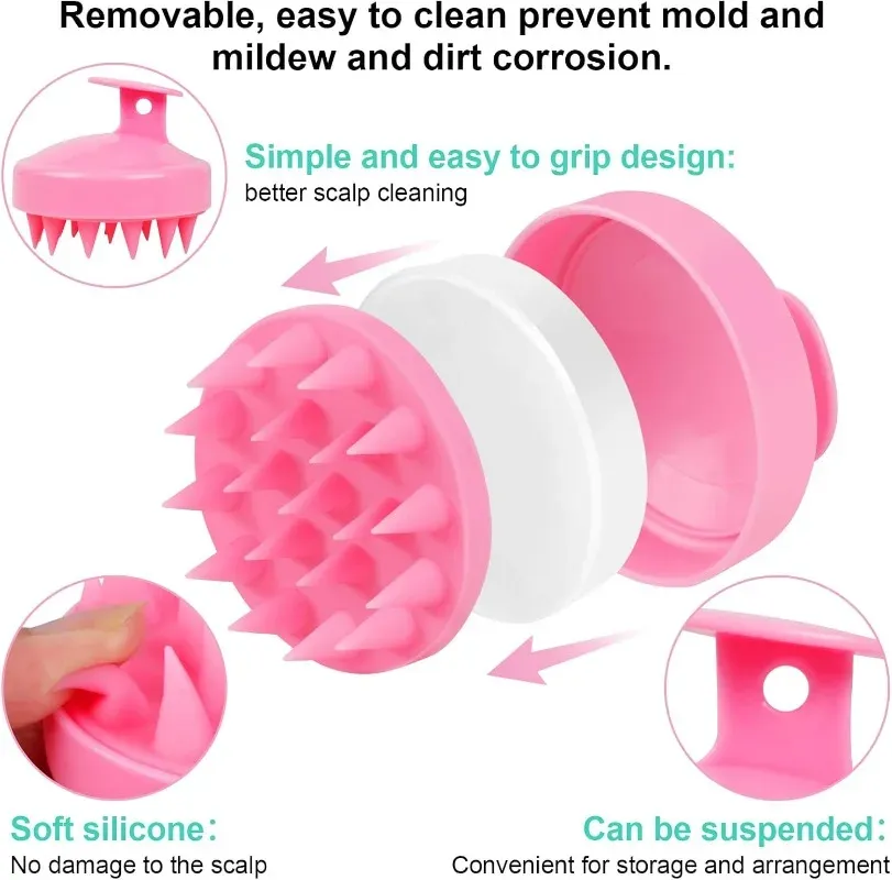 Brosse de shampoing en silicone pour cuir chevelu, massage antiprurigineux, peigne de lavage des cheveux, nettoyage du corps, exfoliant, brosse de bain, outil de coiffure 2